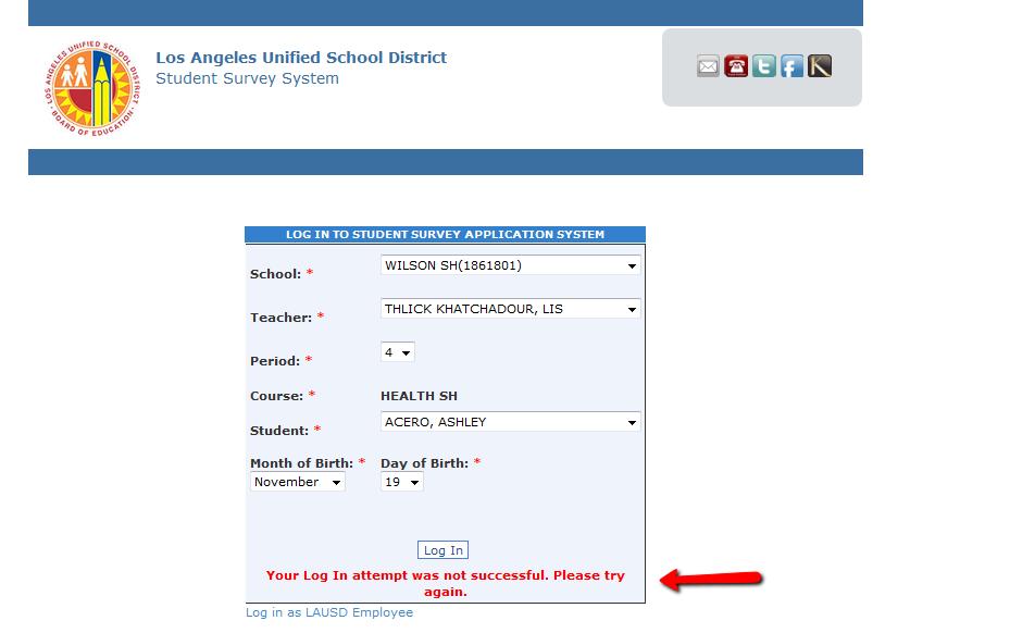 The system will display a warning message if a student fails to enter correct login information.