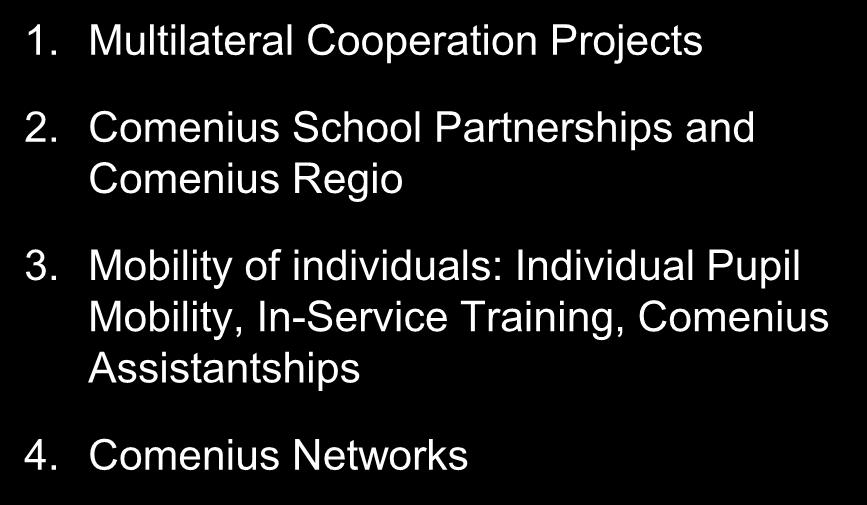 What are the Comenius Actions? 1. Multilateral Cooperation Projects 2.
