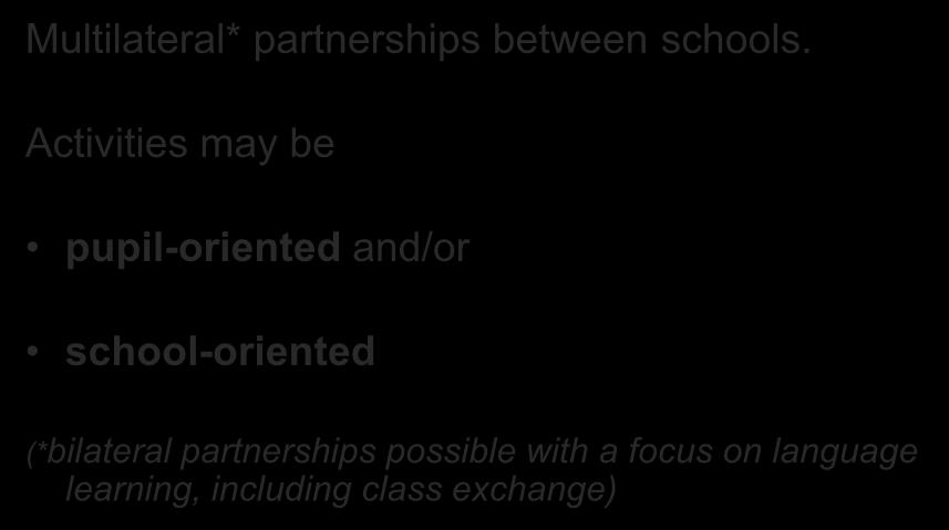 School Partnerships Multilateral* partnerships between schools.