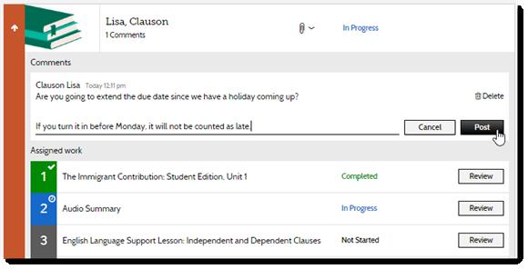 tools. Comment on in-progress student assignments Teachers can now comment on student's assignments for any assignment using the Assignments by class or Assignments by student details view.