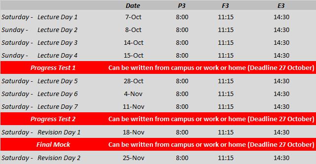 PARKTOWN CAMPUS 3rd Semester (October to November) TIMETABLE - STRATEGIC LEVEL Prepares you to pass your Final CIMA exams!