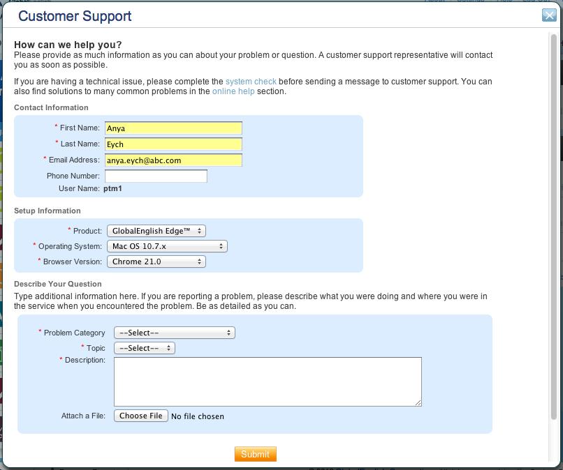 Support If the FAQ section didn t help solve your problem or you need additional support, go to the Customer Support feature and fill out the online form.