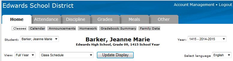 Normally you will want to view information for the current school year, but if you have a need to view information from a previous school year, use the Year dropdown list.