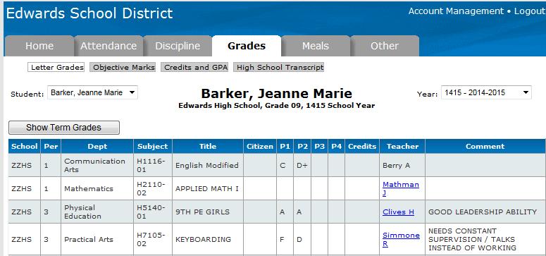 These grades do not appear until the final grade has been assigned for the specified period.