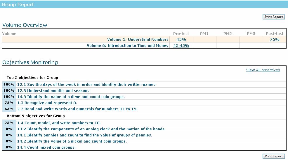 Reports and Action Plans Use the Reports to monitor or alter your student s assigned lessons and tutorials, and to view their assessment progress.