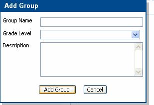 Creating Student Groups You cannot assign assessments to students unless they are assigned to one of your groups. To create a group: 1. Click the Add Group link beneath the Group dropdown menu.