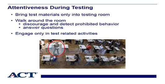 Slide 25 - Attentiveness during testing Slide notes: Testing staff should only have test materials in the testing room.