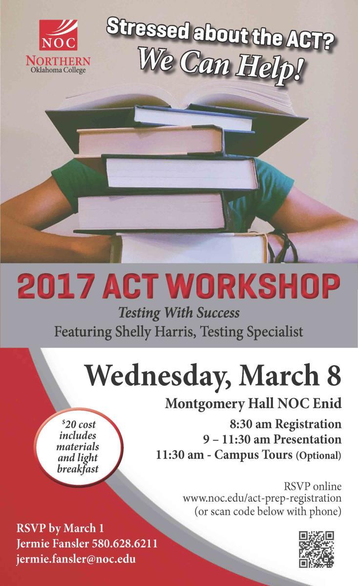 ACT Workshops Testing with Success to be held at NOC Tonkawa and Enid - register now NOC Tonkawa