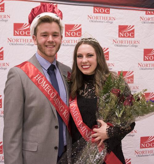 Homecoming Queen and King Carley Frymire of Thomas (right) and Jacob Pekrul of Goltry reign as Northern Oklahoma College Enid 2016-17 Homecoming Queen and King.