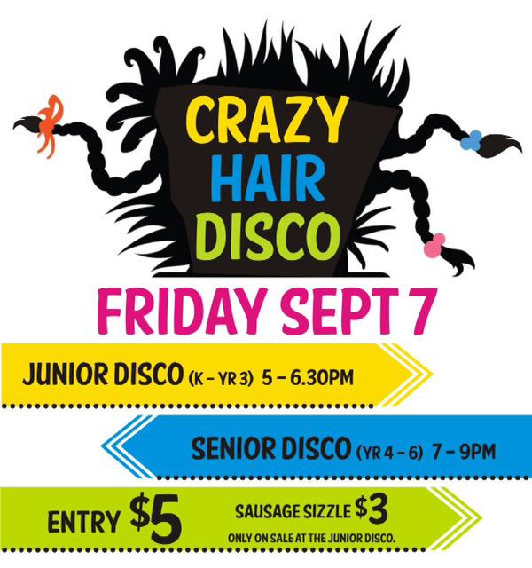 P&C and Community News cont. TERM 3 CRAZY HAIR DISCO The P&C Term 3 Disco is happening on Friday 7th September in the Undercover Area. Come along with your crazy hair!