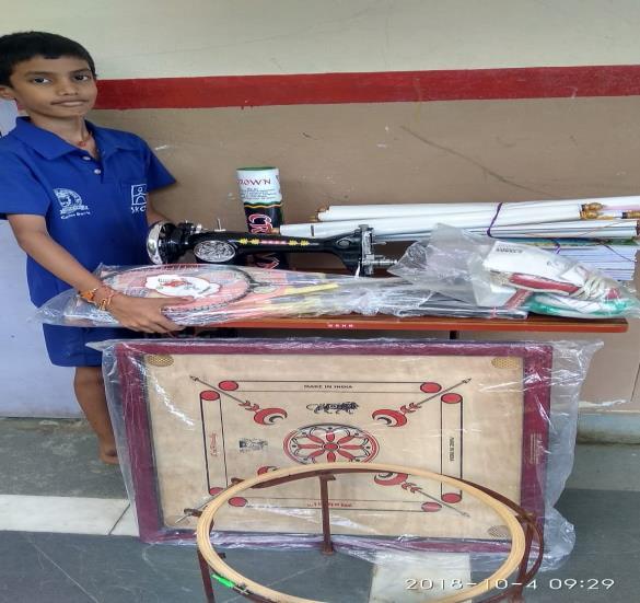 NCLP donated sewing machine, games material, books and charts worth Rs.15000/-.