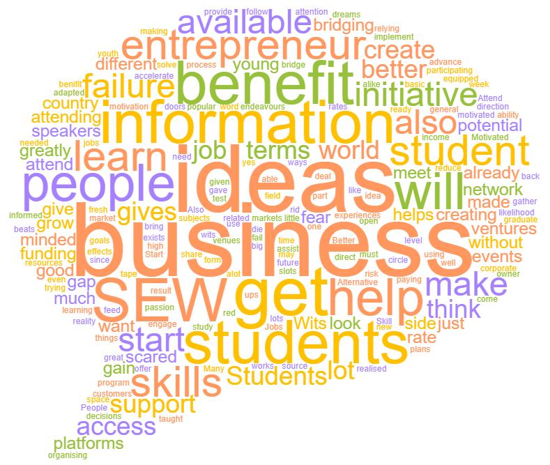 4) Improving SEW going Forward continued Word cloud on how students can benefit from attending SEW Keyword