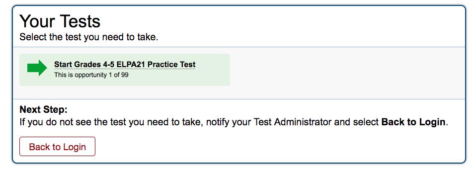 Click the Sign In button to start the test. On the next screen, students will confirm the information is correct, then click the Yes button.
