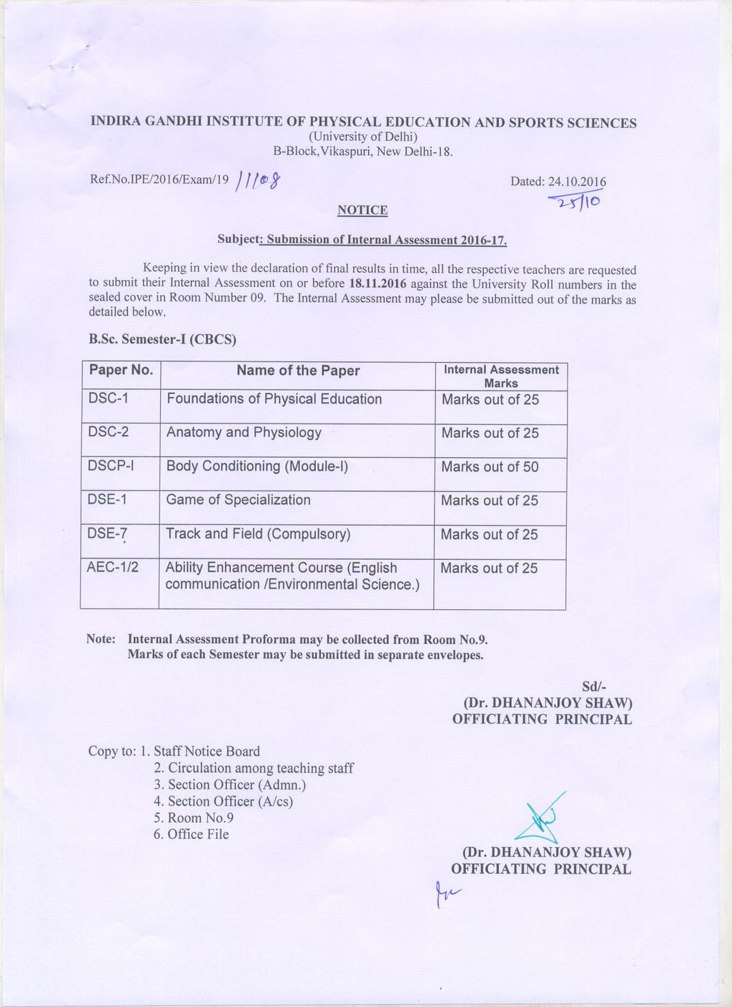" ',> B-Block,Vikaspuri,New Delhi-IS. Ref.No.IPE/2016/Exam/I9 /1/fl2! B.Se. Semester-I (CBCS) Paper No.