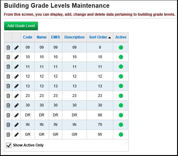 Set Grade Level Defaults On this screen, click the edit icon for the Grade Level for which you want to set defaults.