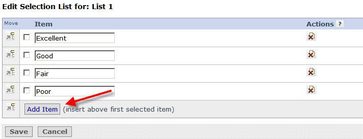 5. Add criteria using the Add Item button to build up the list. Click Save.
