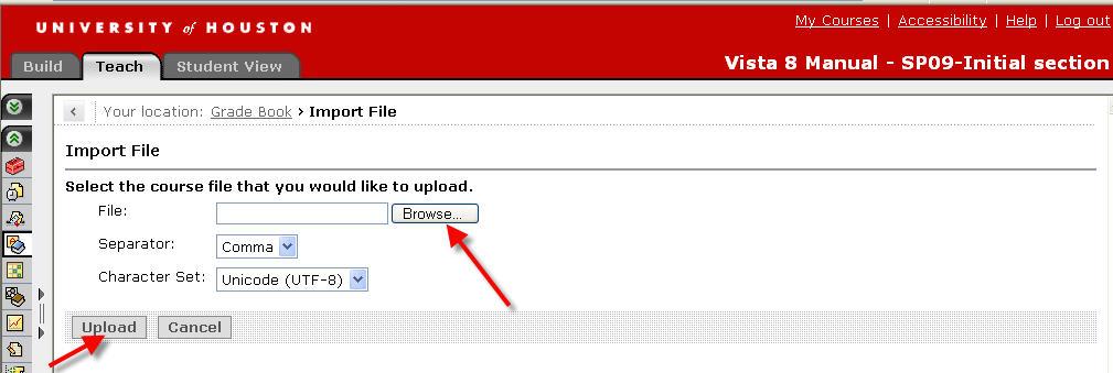 4. On the Import File screen, use the Browse button provided in the File option to