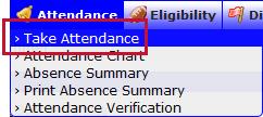 3. Select the Take Attendance option. The Attendance List will display. Student names will display on the right hand side of the Attendance List View.