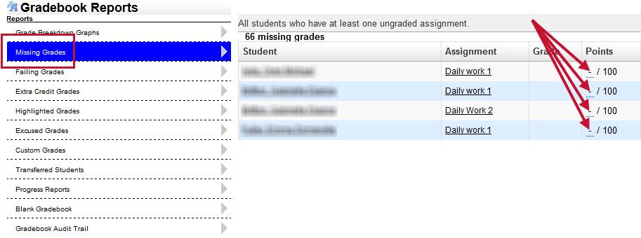 *Note: There is the option to display a particular category or an individual assignment.