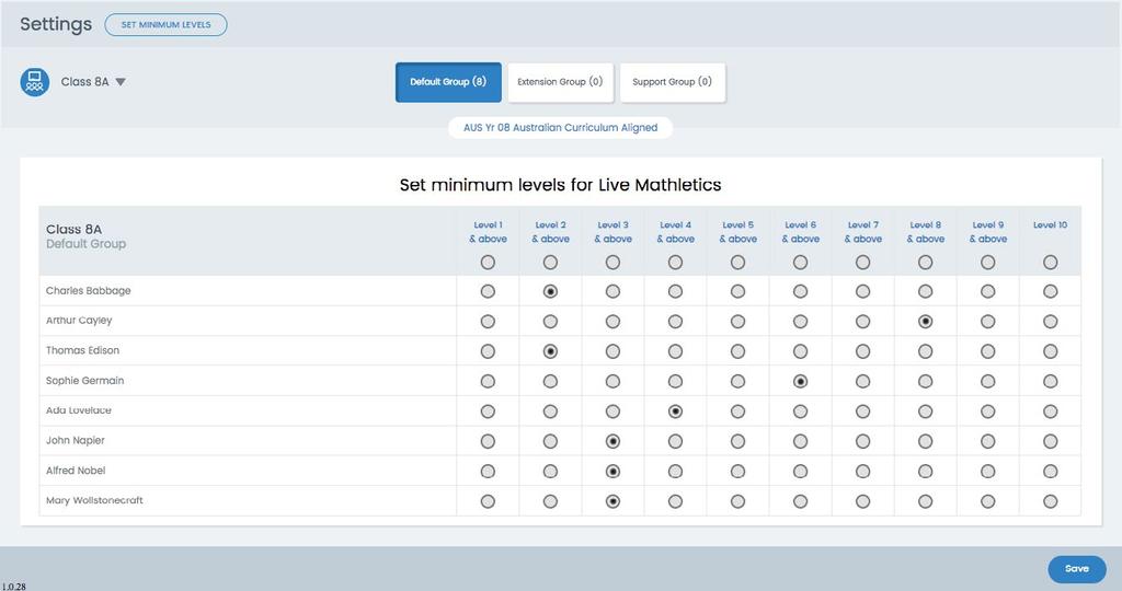 Setting minimum levels for Live Mathletics By setting a minimum level for a student you are restricting them from using any easier levels when playing Live Mathletics.