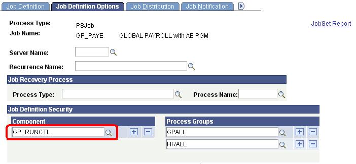 Job Definition Options tab 5. Save the component after you make changes. 6.