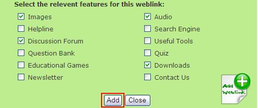 7. Click Add button to create the custom web link. 8.