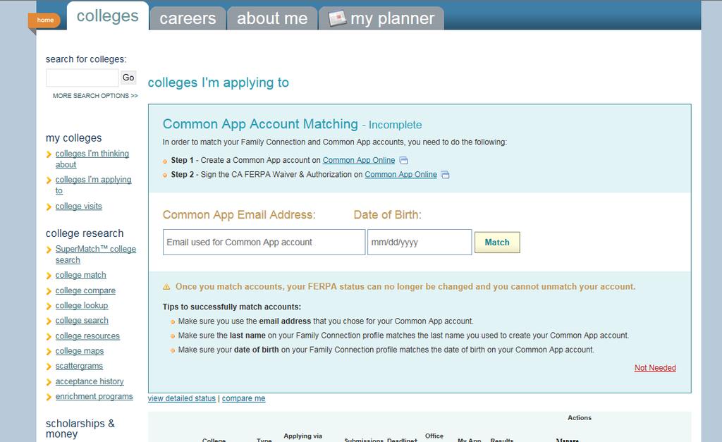 Naviance and the Application Process Many colleges have streamlined their application process by using the online version of the Common Application. This application is available at the website: www.