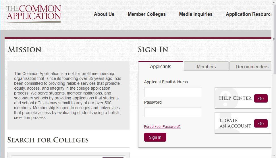 Common Application Students can find a link to the Common Application website on their Naviance Family Connection account on the Colleges tab. 1. Select the Colleges tab. 2.