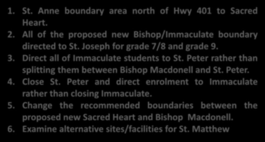 Direct all of Immaculate students to St. Peter rather than splitting them between Bishop Macdonell and St. Peter. 4. Close St.