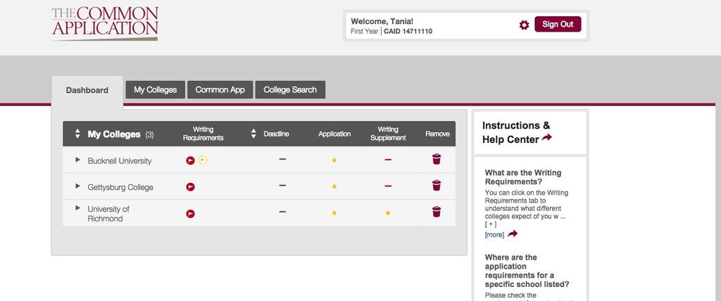 Dashboard The Dashboard provides a snapshot of all your colleges, including