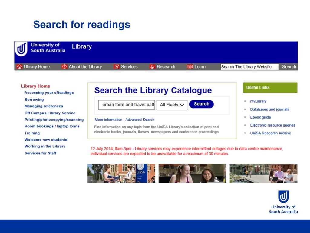 Let s use UniSA s library data base and google scholar to search for appropriate literature Type in your