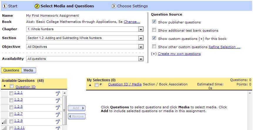 Click the Chapter dropdown list and select Chapter 1. Then click the Section dropdown list and select Section 1.2.