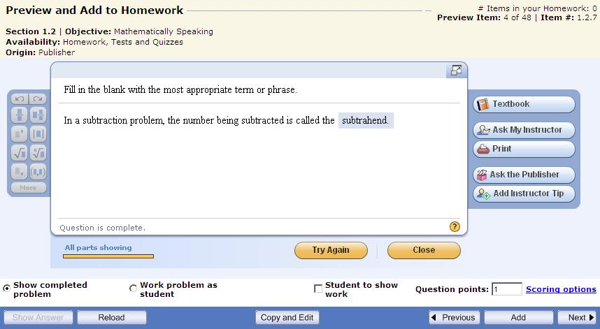 Move your mouse over a question ID for a thumbnail view of the question. Check the boxes to the left of the first three questions in the Available Questions list.