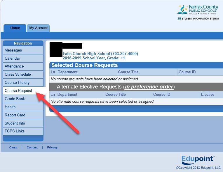 Academic Advising Information Parent VUE - course request tab is