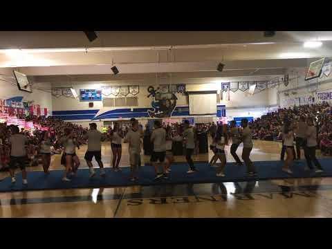 The football players and cheerleaders also came together for dance that they performed at our homecoming assembly.