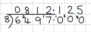 Year 6 Divide at least 4 digits by both single-digit and 2-digit numbers (including decimal numbers and quantities) Short division with remainders: Pupils should continue to use this method, but with