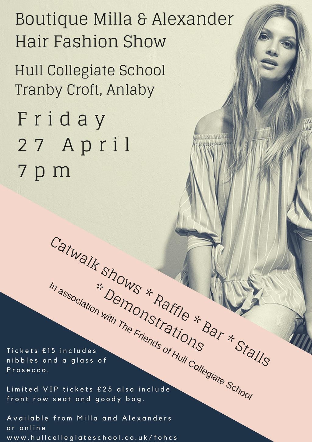com/fundraising/ runningforhope2018 Boutique Milla and Alexander Hair Fashion Show, Friday 27 April Enjoy catwalk shows, hair and makeup demonstrations, access to stall holders, exclusive raffle