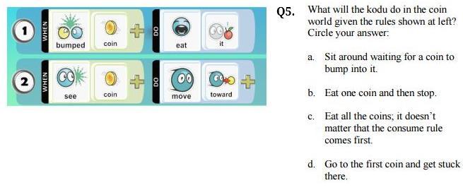 Figure 7-2. Q5 on the Session-2 post-assessment question For this Q5, the correct option was C which stated, Eat all the coins; it doesn t matter that the consume rule comes first.