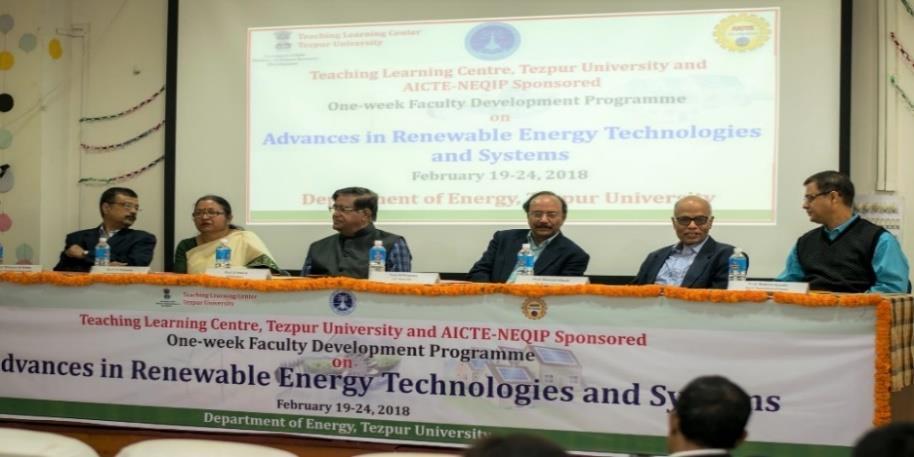 12.6 ONE-WEEK FACULTY DEVELOPMENT PROGRAM ON ADVANCES IN RENEWABLE ENERGY TECHNOLOGIES AND SYSTEMS AT DEPARTMENT OF ENERGY, TEZPUR UNIVERSITY This one-week Faculty Development Program (FDP) in