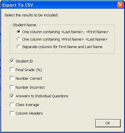 11. After pressing the Save button, the Export to CSV window will appear. Student Name should only appear in one column.