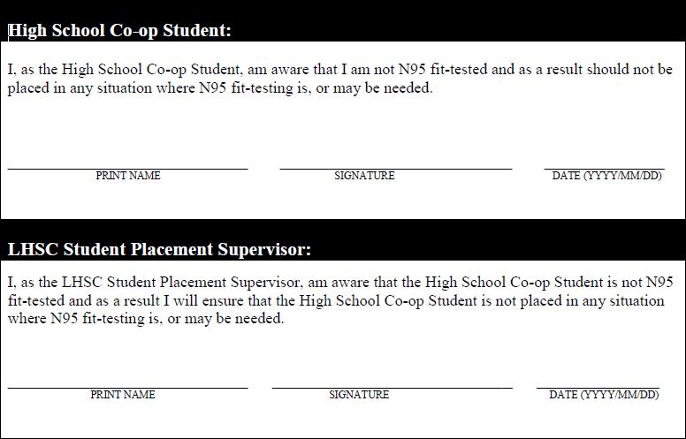 High School Co-op N95 Fit-testing Exemption Form Note: A copy of the signed High School Co-op N95 Fit-testing Exemption Form is kept