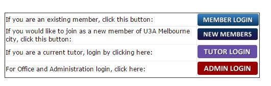 d. It takes you to a part of the Melbourne City U3A website and looks like this: Click on TUTOR LOGIN. e. This is the screen that you will get next.