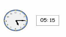 Time 1 9 Time may be expressed in 12 or 24 hour notation. 12-hour clock Time can be displayed on a clock face, or digital clock. These clocks both show fifteen minutes past five, or quarter past five.