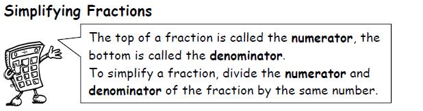 Fractions Example 1 This can be done repeatedly until the numerator and denominator are the smallest possible numbers - the fraction is then said to be in its