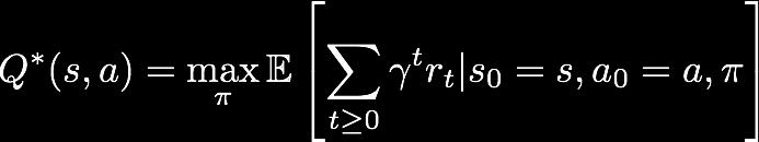 Bellman equation The optimal Q-value function Q* is the maximum expected cumulative reward achievable from a given (state, action) pair: Q* satisfies the following Bellman equation: Intuition: if the