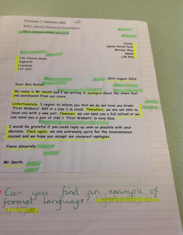 Examples of Marking in Writing WOW!