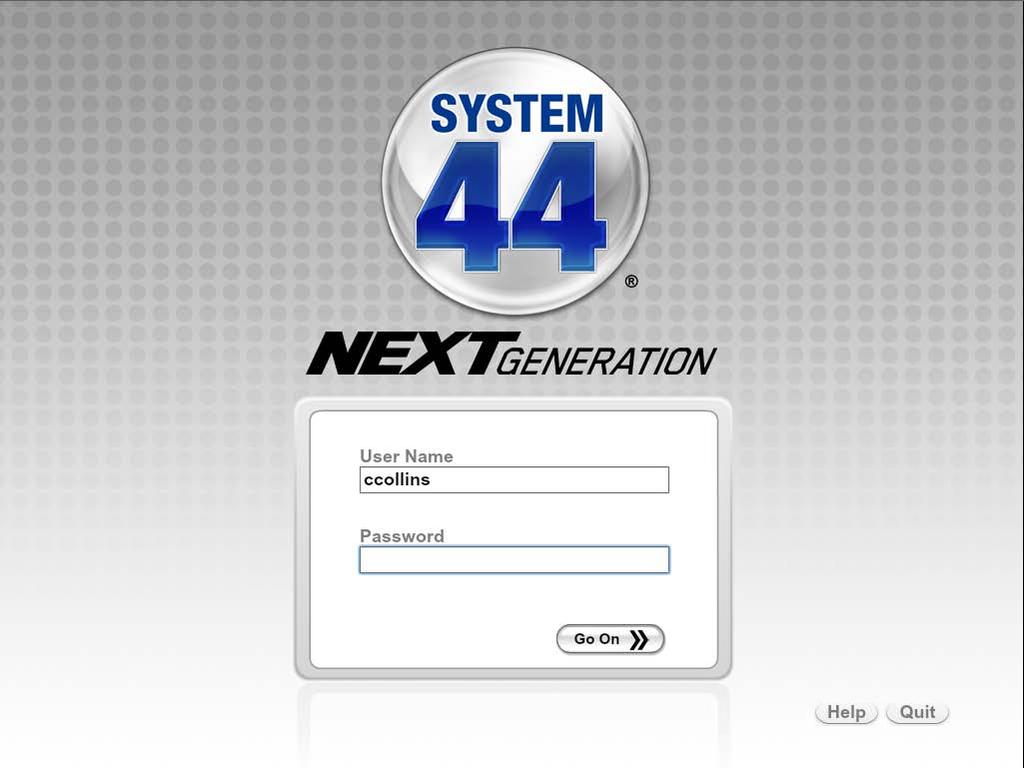 Click the System 44 Next Generation icon to open the Login Screen. Log in with a SAM username and password and click Go On to enter the program and go to the Student Dashboard.