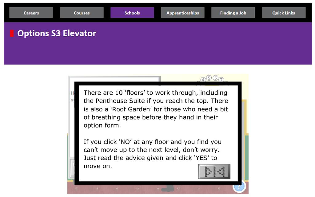 S3 Options Elevator A game to help you take the right steps towards a sensible subject choice for S3 and S4.