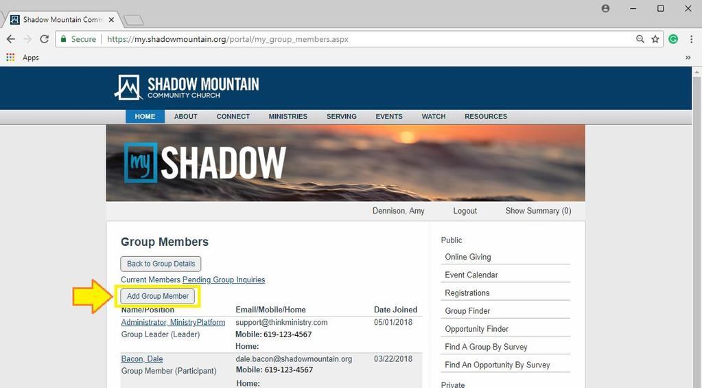 A. Adding a Group Member 1. Login to the Portal (see: Leader Portal Instruction Logging In) a) Go to www.shadowmountain.