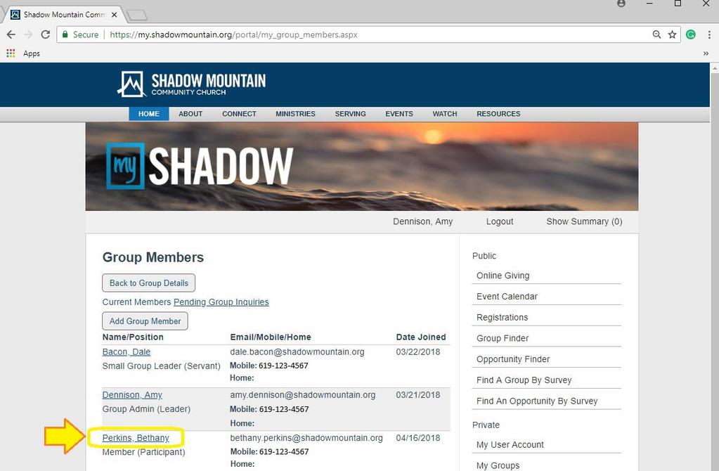 12. Update Group Member Roles Group Leaders, Coleaders, and Group Admins may edit group member s roles. 1. Login to the Portal. (see Leader Portal Instruction Logging In) a) Go to www.shadowmountain.